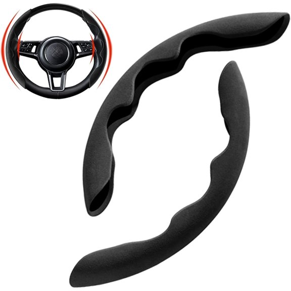Fluffy Anti-Skid Steering Wheel Cover Segmented Protector Safe and Non Slip Accessory and Durable Easy to Install for Steering Wheels of Universal Fit 99% (Suede Material Black)