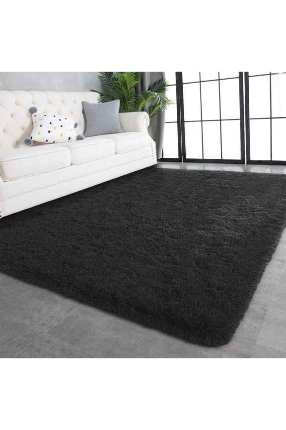 Fluffy Area Rug,4x6 ft Soft Shaggy Rugs Fluffy Carpets, Non-Skid Plush Area Rugs for Living Room Bedroom Decor(Black)