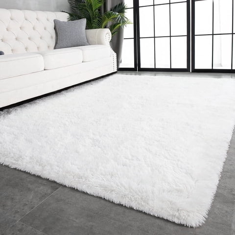 GPED Fluffy Area Rug,4x6 ft Soft Shaggy Rugs Fluffy Carpets, Non-Skid Plush Area Rugs for Living Room Bedroom Decor(White)