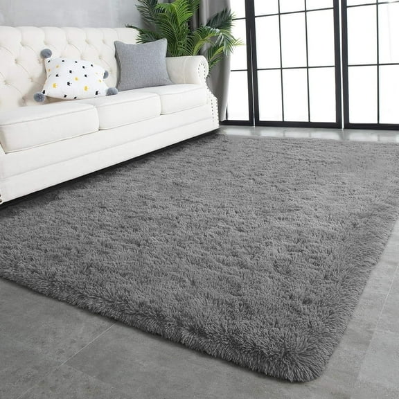 GPED Fluffy Area Rug,5x8 ft Soft Shaggy Rugs Fluffy Carpets, Anti-slip Plush Area Rugs for Living Room Bedroom Decor(Dark Gray)