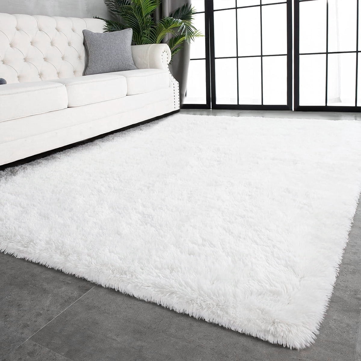 GPED Fluffy Area Rug,5x8 ft Soft Shaggy Rugs Fluffy Carpets, Anti-slip Plush Area Rugs for Living Room Bedroom Decor（White）