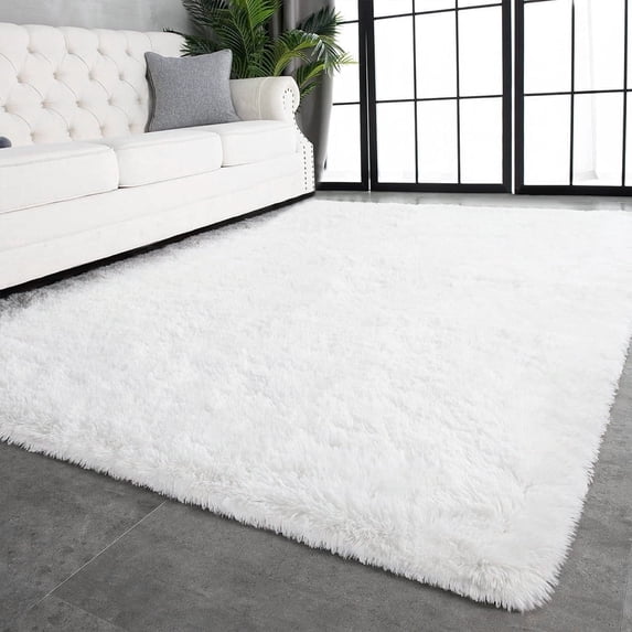 GPED Fluffy Area Rug,5x8 ft Soft Shaggy Rugs Fluffy Carpets, Anti-slip Plush Area Rugs for Living Room Bedroom Decor(White)