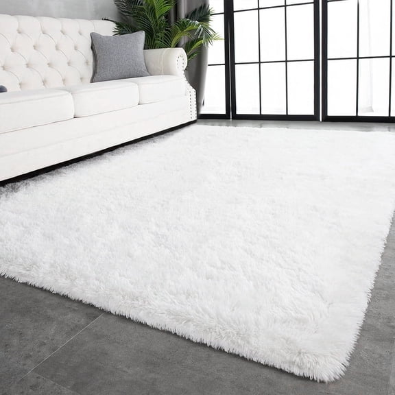 GPED Fluffy Area Rug,6x9 ft Soft Shaggy Rugs Fluffy Carpets, Non-Skid Plush Area Rugs for Living Room Bedroom Decor(White)