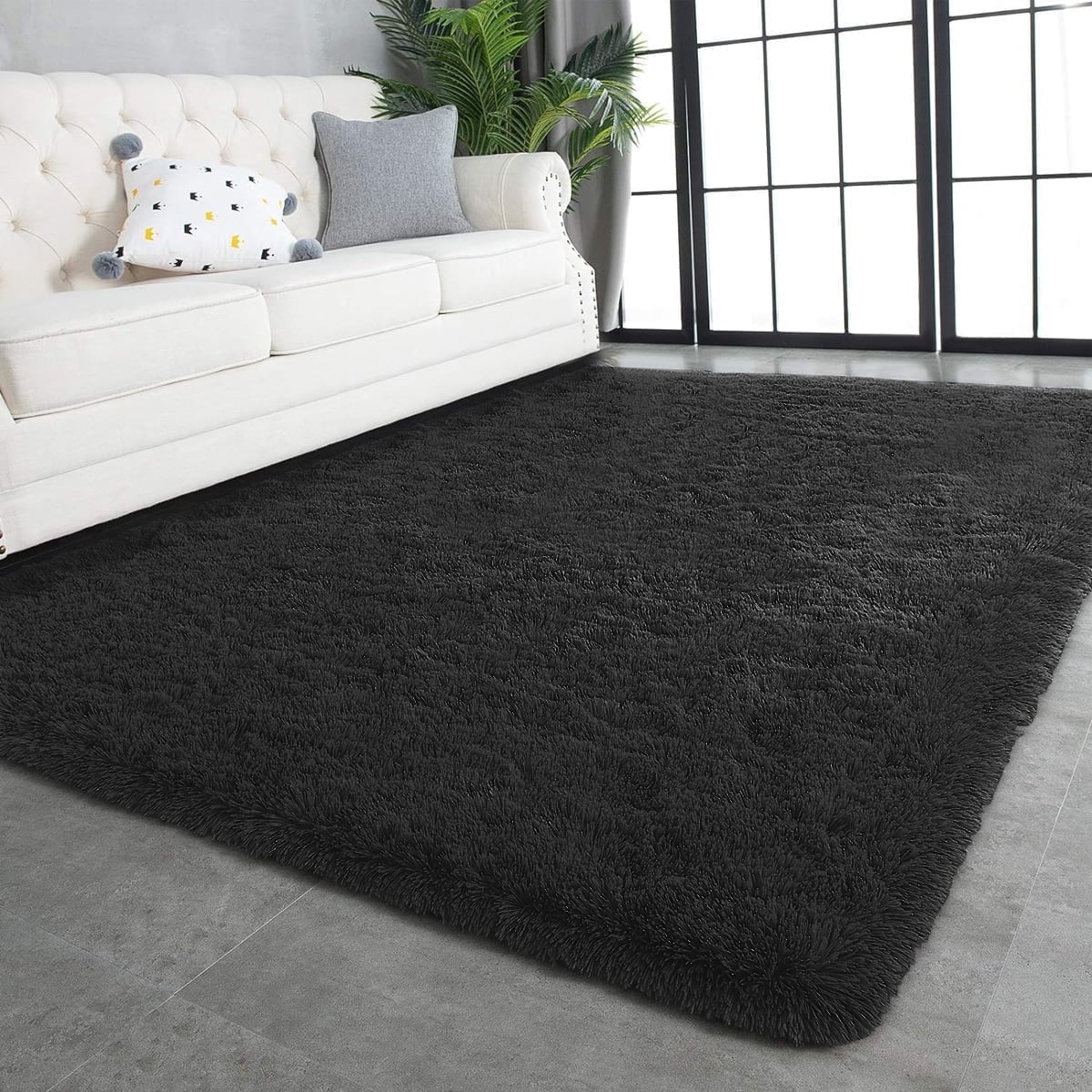 GPED Fluffy Area Rug,8x10 ft Soft Shaggy Rugs Fluffy Carpets, Non-Skid Plush Area Rugs for Living Room Bedroom Decor（Black）
