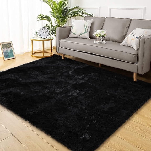Fluffy Area Rug, Modern Abstract Fluffy Area Rug Indoor Soft Area Rug Faux Area Rug for Bedroom Living Room,Black,8' x 10'