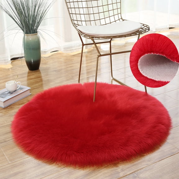 Fluffy Area Rug Red Round Dameter 2.6ft Soft Shaggy Fur Rugs Plush Circle Floor Mat for Bedroom Living Room Nursery Modern Decor