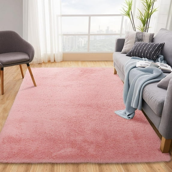 Fluffy Area Rug- Shag Area Rug for Living Room, Shaggy Large Indoor Thick Living Room Carpet with Non-Slip Backing, Soft Plush Carpet for Bedroom,5x8,Light Pink