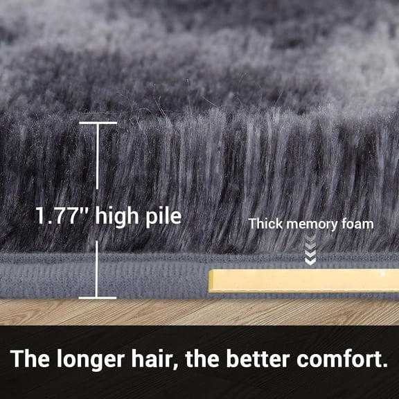Fluffy Area Rug - Shag Area Rug for Living Room, Shaggy Large Indoor Thick Living Room Carpet with Non-Slip Backing, Soft Plush Carpet for Bedroom,9x12,Tie-dye Dark Grey