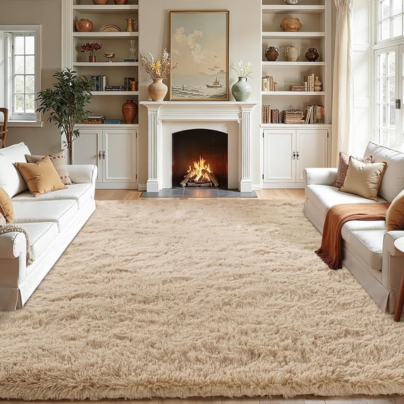 Fluffy Area Rugs for Bedroom - Soft Plush Shag Rug for Living Room Nursery Kids Room - Non Slip Fuzzy Shaggy Floor Carpets for Girls Boys Play Room Dorm Decor (Beige, 5' x 7')