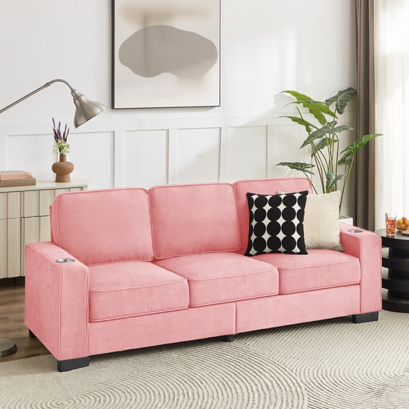Fluffy Backrest Snowfleece Sofa with Armrest Cup Holders | Suits Different Rooms, Reduces Back Stress
