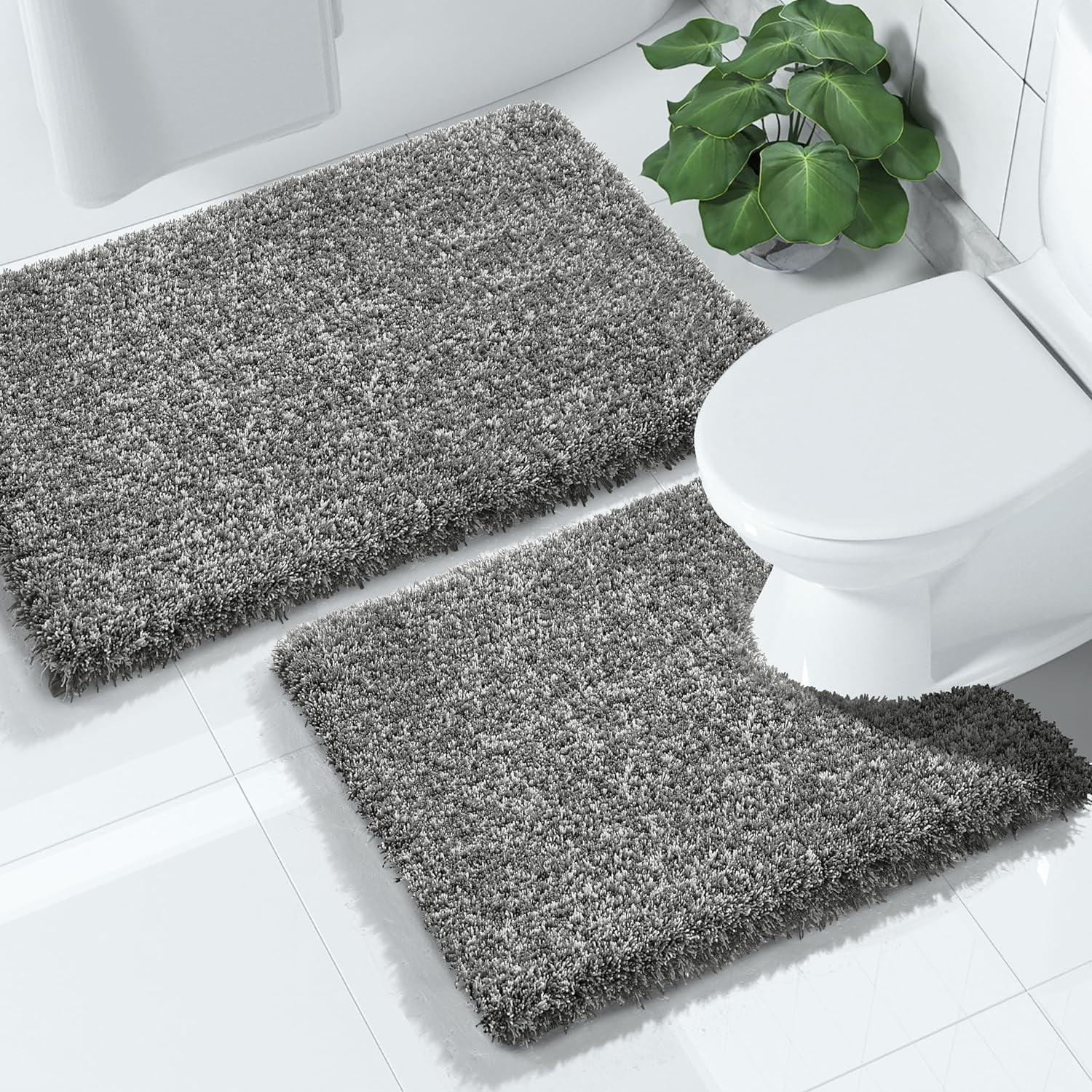 Fluffy Bathroom Rug 2Piece Set, Fluffy Toilet Rug UShaped, Soft And