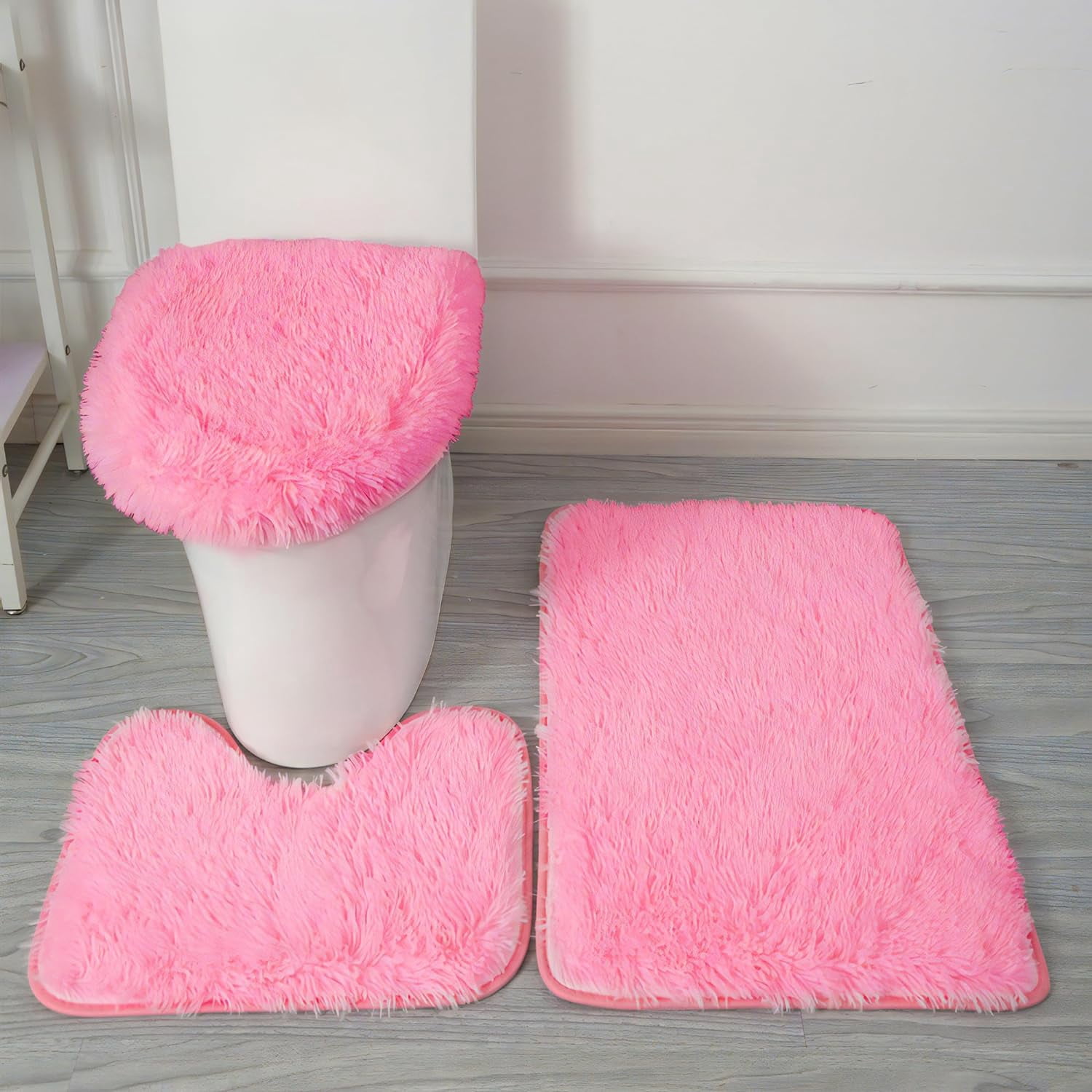 Fluffy Bathroom Rug Set 3 Piece Pink Bathroom Mat For Bathroom NonSlip