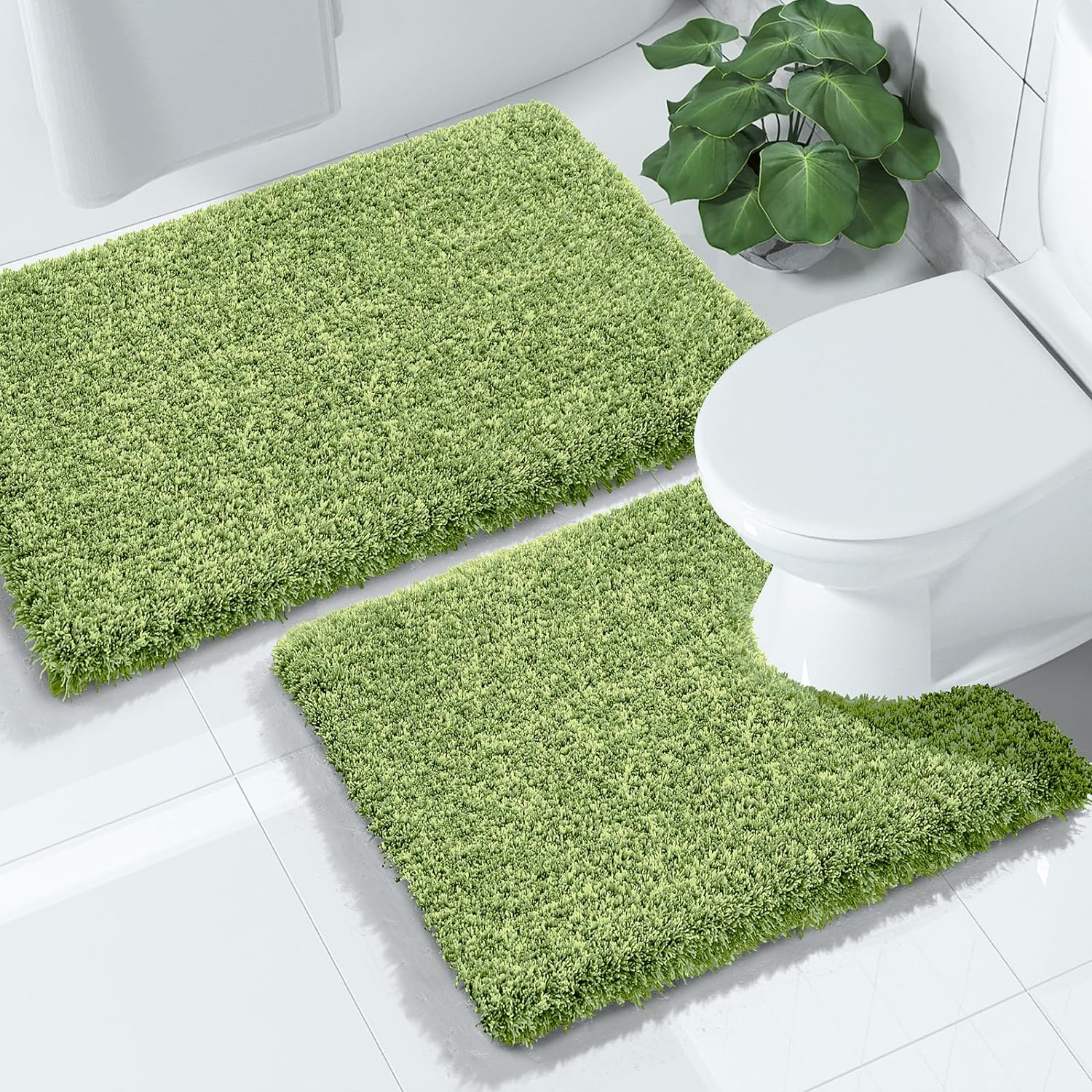 Fluffy Bathroom Rugs Sets 2 Piece, Shaggy Toilet Rug U Shaped, Soft Non
