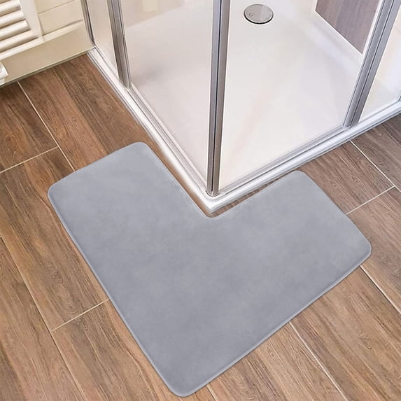 Fluffy Bathroom Rugs, Super Soft Absorbent Bath Mat, Non Slip Machine Washable, L Shaped Corner Quick Dry Floor Carpet for Tub Shower, Home Decor Accessories 31.5x31.5x0.39in Gray