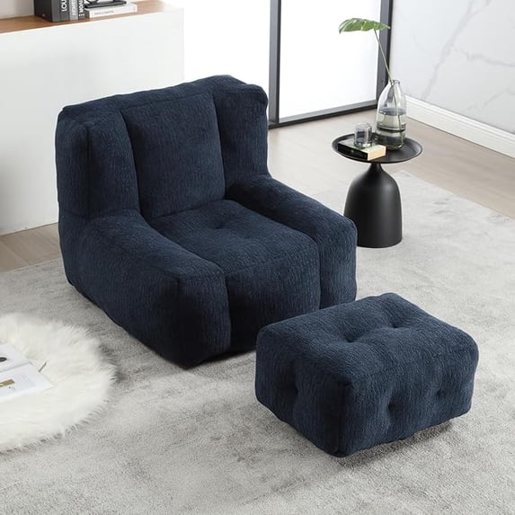 Fluffy Bean Bag Chair, Comfortable Bean Bag for Adults and Children, Super Soft Lazy Sofa Chair with Memory Foam and Ottoman, Indoor Modern Focus Bean Bag Chair for Living Room, Bedroom, Apartment