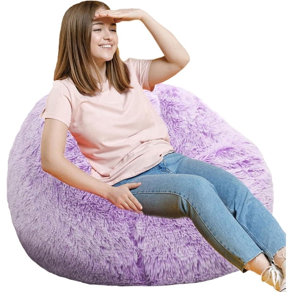 Fluffy Bean Bag Chair Medium Size Memory Foam Filled Ultra Soft Faux Fur Fabric Lavender