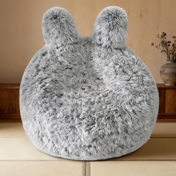 Fluffy Bean Bag Chair for  Grey, with Plush Faux  Cover, 2.5FT Memory  Bean Bag Chairs for Teens & ,  Soft Sofa for  Room//Dorm.