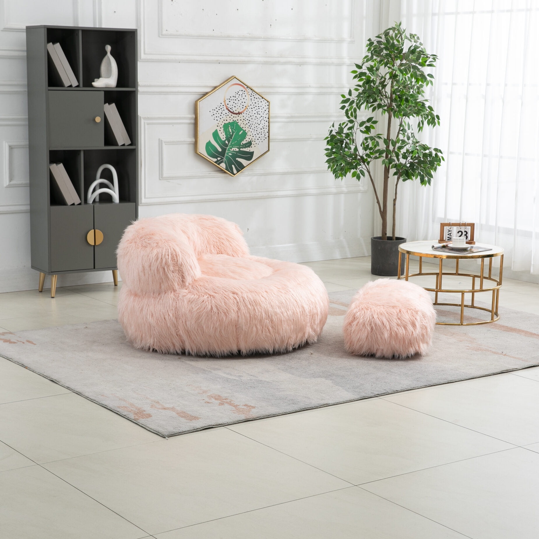 Picture of Fluffy Bean Bag Chairs with High Back, Modern Lazy Sofa Filled High ...
