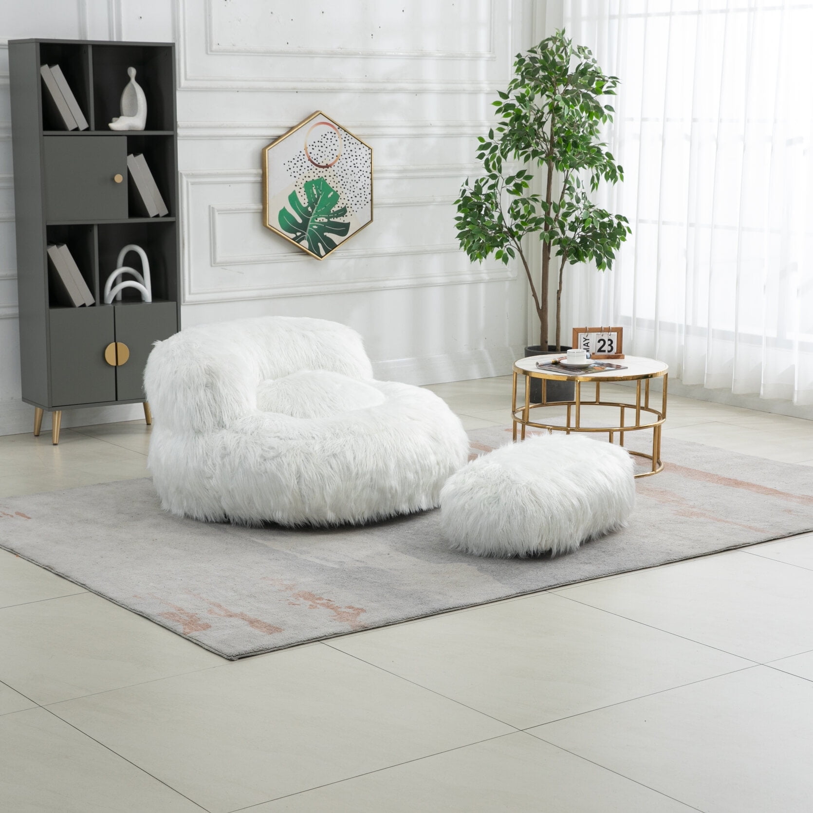 Fluffy Bean Bag Chairs with High Back, Modern Lazy Sofa Filled High