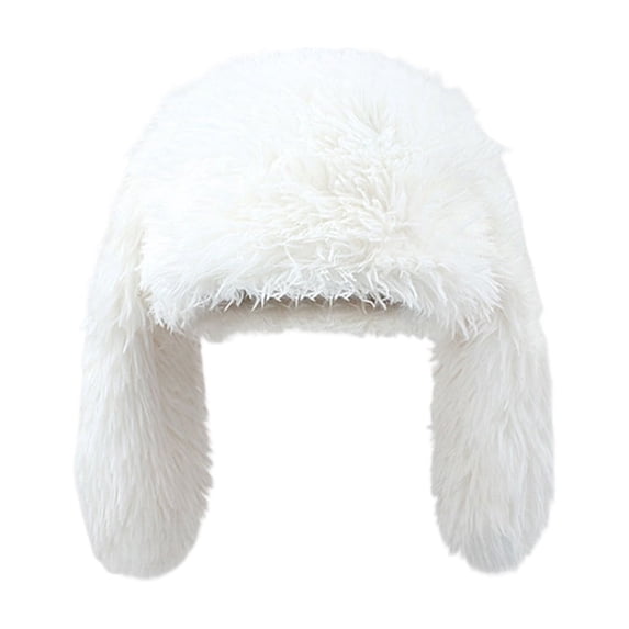 Fluffy Beanie for Women Y2K Bunny Long Ears Plush Winter Warm Windproof Hat,One Size