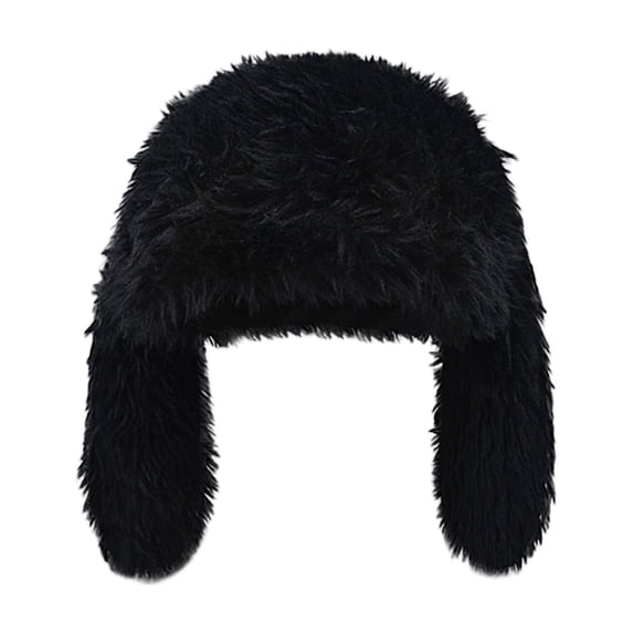 Fluffy Beanie for Women Y2K Bunny Long Ears Plush Winter Warm Windproof Hat,One Size