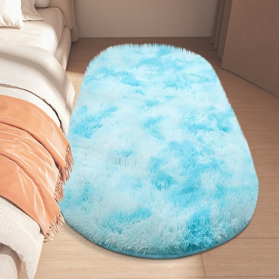Fluffy Bedroom Rug, Oval Area Rug Shaggy Carpet 2 x 5 Feet Small Cute Rug for Dorm Kids Room Nursery Home Decor Plush Shaggy Carpet Clearance