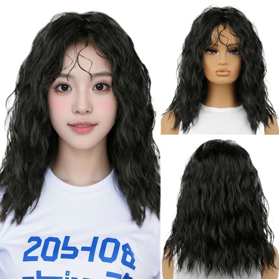 Fluffy Black Curly Hair Wig for Women - Long Wavy Corn Perm Full Head Coverage