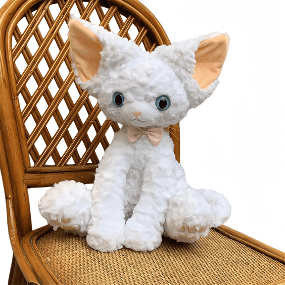 Fluffy Black Plush Cat Toy with Big Ears and Lifelike Eyes, Soft Furry Stuffed Animal Doll, Cute Realistic Plush Decor, Cozy Cuddle Plushie Gift for Sofa, Bed, and Home Display