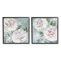 Fluffy Blooming Peonies Nature Botanical & Floral Graphic Art Black Framed Art Print Wall Art, Set of 2