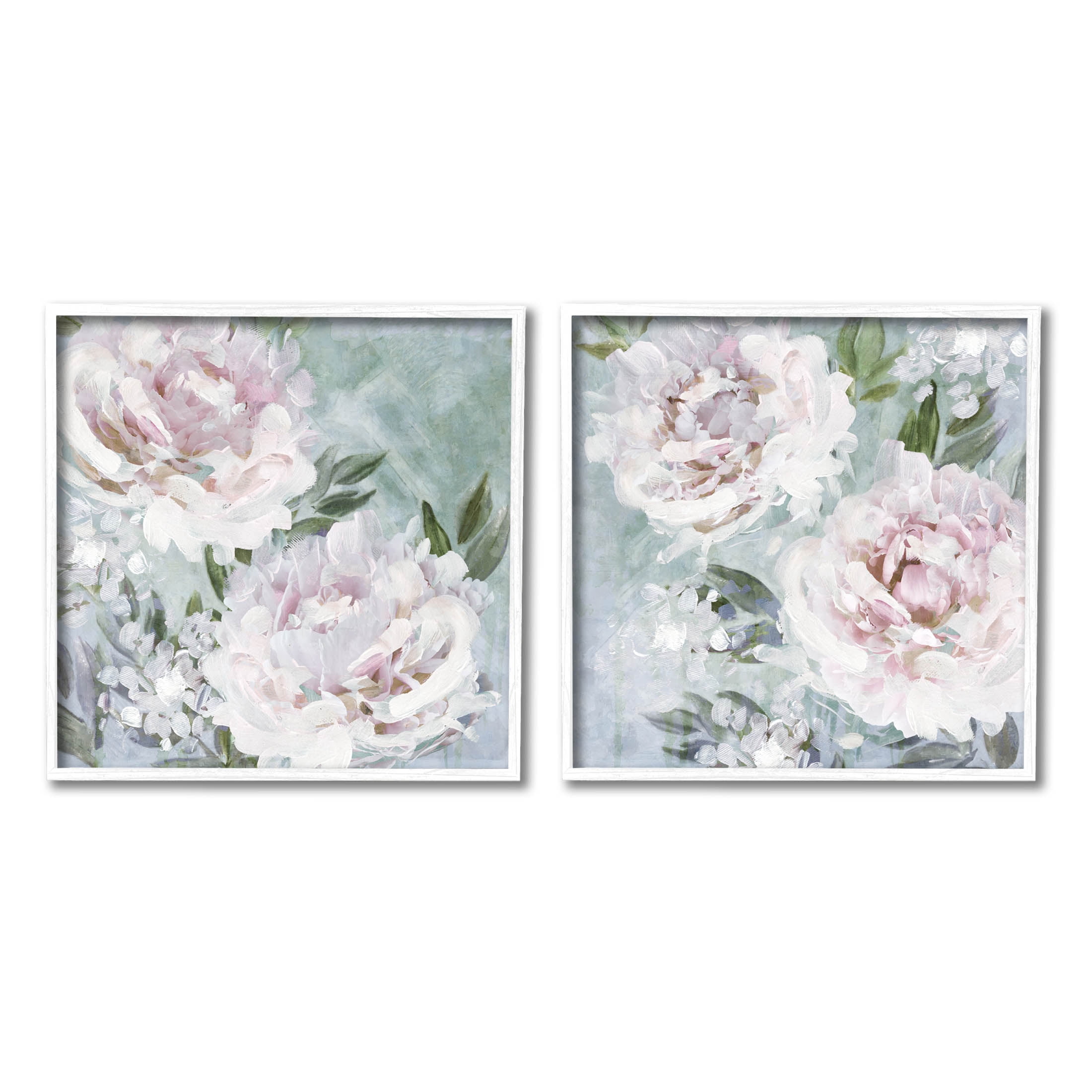 White Framed Botanical Peonies Art Set, 12" x 12"