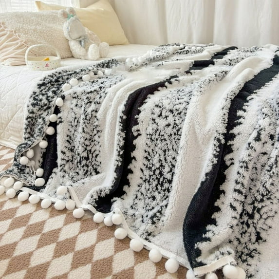 Fluffy Boho Throw Blanket Ombre | Gradient Plush, Soft, Fuzzy, Decorative Accent Throw Blanket for Couch Sofa Bed | Cozy Warm Decorative Furry Faux Fur Blanket (59''x79'')