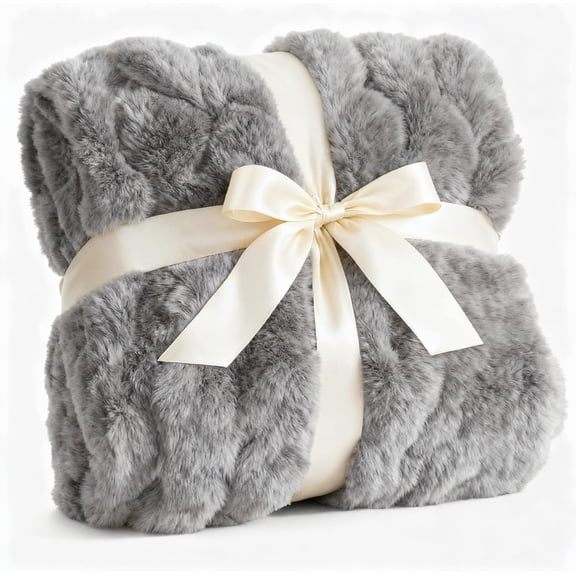 Fluffy Bubble Blanket Throw Size - Faux Fur Throw for Couch or Bed - Plush Soft Extra Thick Faux Fur Rabbit Blanket - Comfy, Fuzzy, Warm & Breathable - Luxury Minky Tie Dye Bedding - 50" x 60", Grey