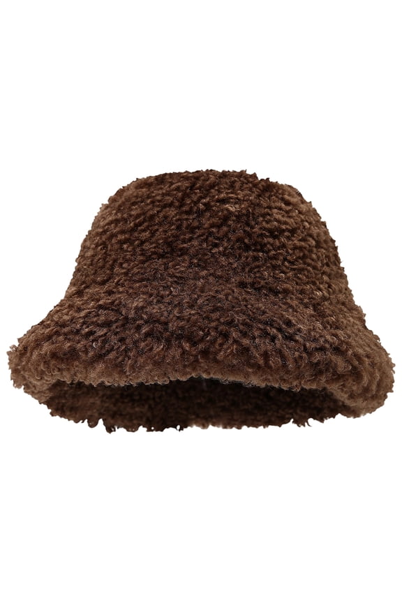 Fluffy Bucket Hat, Winter Faux Fur Bucket Hat for Women, Warm Plush Fisherman Hat, Foldable Cute Hats, Brown, Head Circumference 22-22.8 in / 56-58 cm