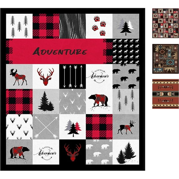Fluffy Buffalo Bear Moose Deer Throw Blanket for Bed Couch Sofa Chair, Lodge Woodland Theme in Red, Black, and Grey(kid/small50x60 Inches)