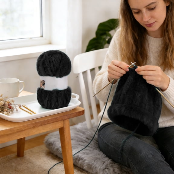 Fluffy Bulky Yarn - 197ft Faux Fur Yarn, Super Soft, Chunky, Fuzzy, Bulky Weight - Great for Crochet Amigurumi, Hat, Shawls - Black