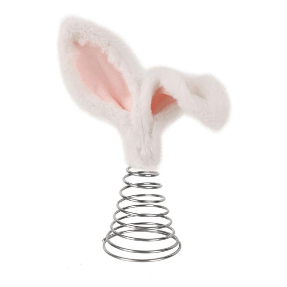 Fluffy Bunny Ear Tree Topper Christmas Ornament With Spring Base For Easter And Holiday Home Decor