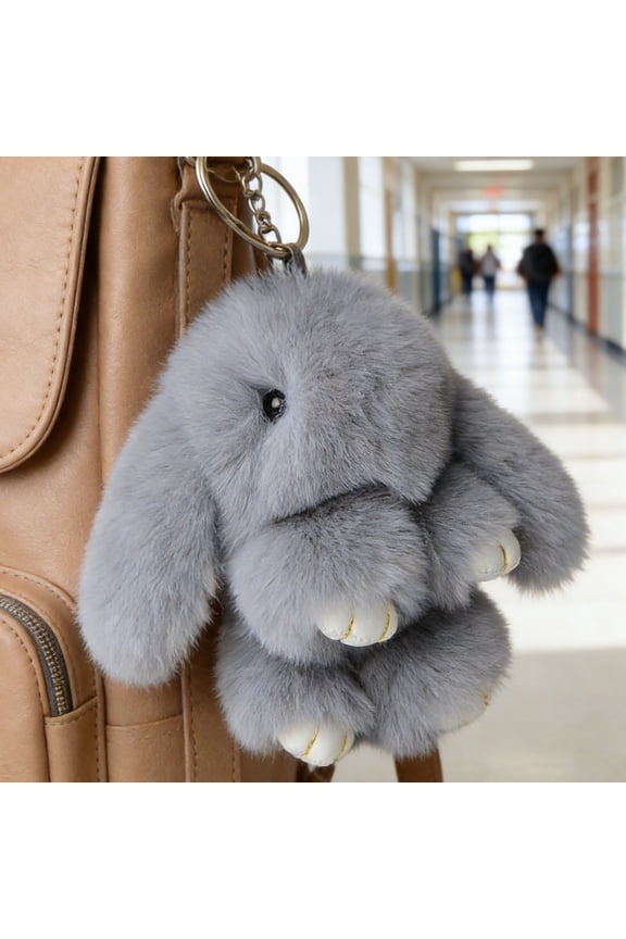 Fluffy Bunny Keychain, Faux Rabbit Fur Bunny Bag Charm, Cute Plush Bunny Key Ring for Backpacks, Purses, Keys, Multiple Colors Available
