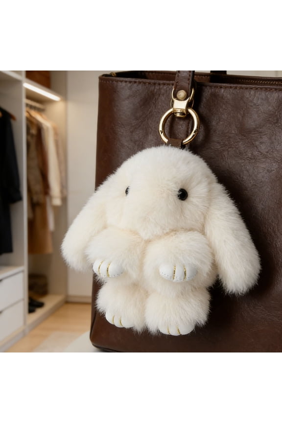 Fluffy Bunny Keychain, Faux Rabbit Fur Bunny Bag Charm, Cute Plush Bunny Key Ring for Backpacks, Purses, Keys, Multiple Colors Available