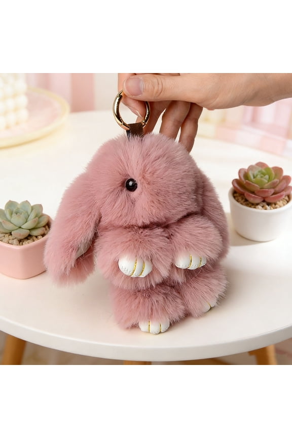 Fluffy Bunny Keychain, Faux Rabbit Fur Bunny Bag Charm, Cute Plush Bunny Key Ring for Backpacks, Purses, Keys, Multiple Colors Available