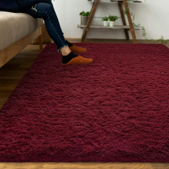 Fluffy Burgundy Red Rugs for Bedroom Living Room, 6x9 Large Soft Plush Shaggy Wine Maroon Girls Boys Kids Rug, Non-Slip and Machine Washable Carpet for Dorm Nursery Classroom Decor