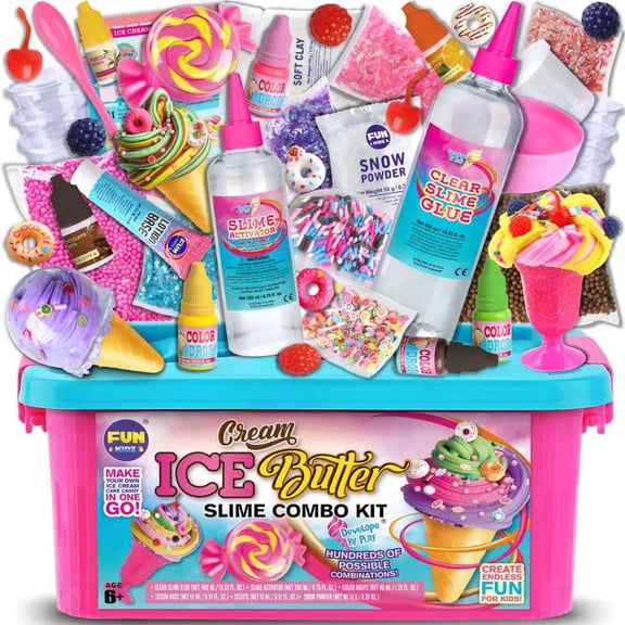 Fluffy Butter Slime Kit for Girls, FunKidz Ice Cream Slime Making Kit DIY Yummy Cake Fruit Candy Scented Slime with Berry Donut Charms Candy Sprinkles Stuff Kids Slime Gift Toys