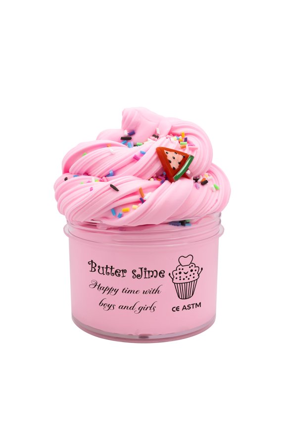 Fluffy Butter Slime Toy 2.37oz Super Soft Non-Sticky Stretch Clay with Cute Charms Stress Relief Sensory Slime Toy Pink