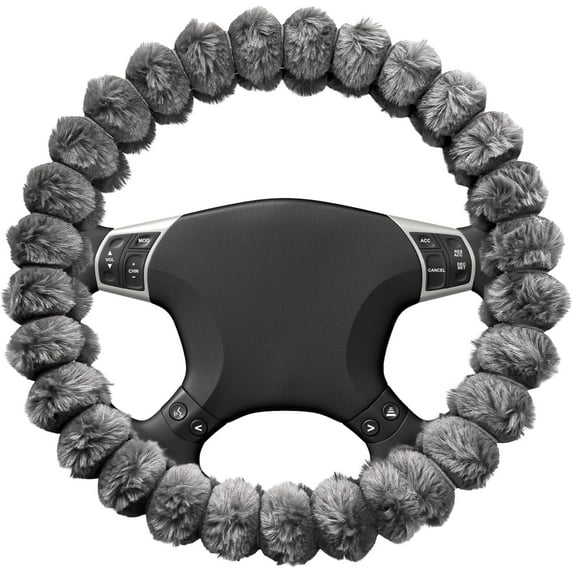 Fluffy Car Steering Wheel Cover, 14.5-15 Inches Anti-Slip Plush Fuzzy Steering Wheel Protector, Soft Warm Steering Wheel Cover Interior Decor for Women Girl, Car Accessories (Gray)