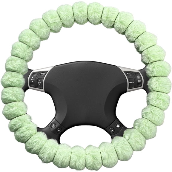 Fluffy Car Steering Wheel Cover, 14.5-15 Inches Anti-Slip Plush Fuzzy Steering Wheel Protector, Soft Warm Steering Wheel Cover Interior Decor for Women Girl, Car Accessories (Green)