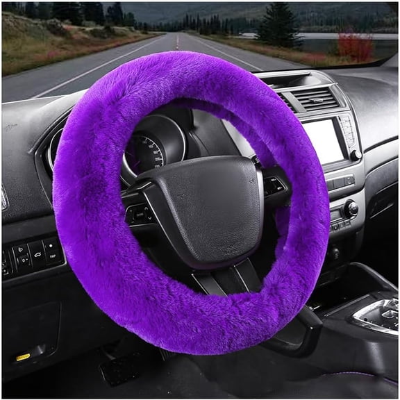 Fluffy Car Steering Wheel Cover, 15 Inch Soft Warm Plush Anti-Slip Furry Wheel Protector, Universal Fuzzy Comfortable Steering Wheel Covers for Winter, Car Accessories (Purple)