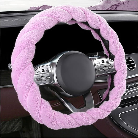 Fluffy Car Steering Wheel Cover, 15 Inches Anti-Slip Round Fuzzy Winter Steering Wheel Protector, Soft Warm Plush Steering Wheel Cover for Women Girls, Car Accessories (Purple, D-Shaped)