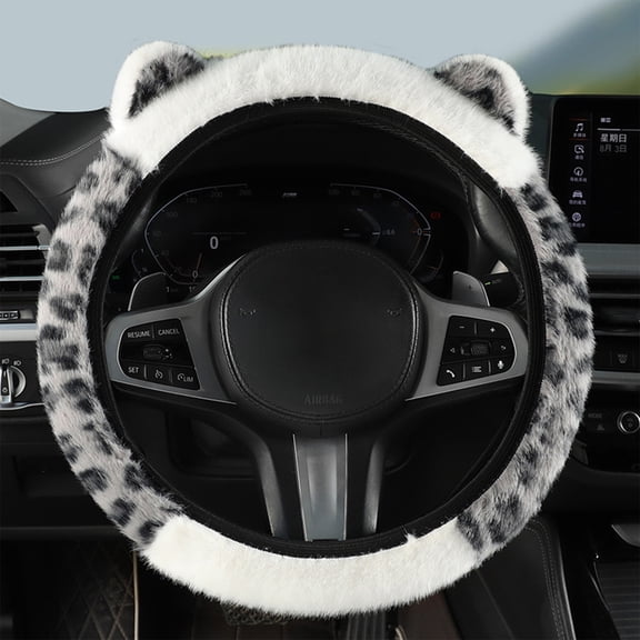 Fluffy Car Steering Wheel Cover,Vehicle Wheel Cover for Women Non-Slip Furry Steering Wheel Protector with Cute Ears,Soft Plush Furry Car Accessories Decor,Elastic Steering Wheel Cover