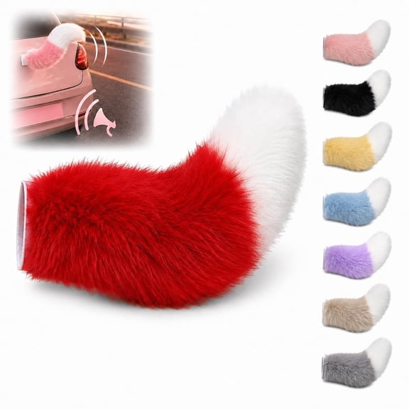 Fluffy Car Tail, Remote Control Wagging Furry Cat Tail Fit Vehicle Exterior Accessory, Voice-Activated Plush Cute Fox Rear Ornament, Electric Rechargeable Dog Waving Decoration for Auto Trunk Bumper