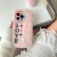 thumbnail image 1 of Fluffy Case for Apple iPhone 16, Girly Cute Faux Fur Cute Plush Furry Fuzzy Cover with Love Heart Shockproof Camera Lens Kickstand Protective Phone Case for Girls Women, Pink, 1 of 5