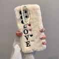 thumbnail image 1 of Fluffy Case for Samsung Galaxy S23, Girly Cute Faux Fur Cute Plush Furry Fuzzy Cover with Love Heart Shockproof Camera Lens Kickstand Protective Phone Case for Girls Women, White, 1 of 7